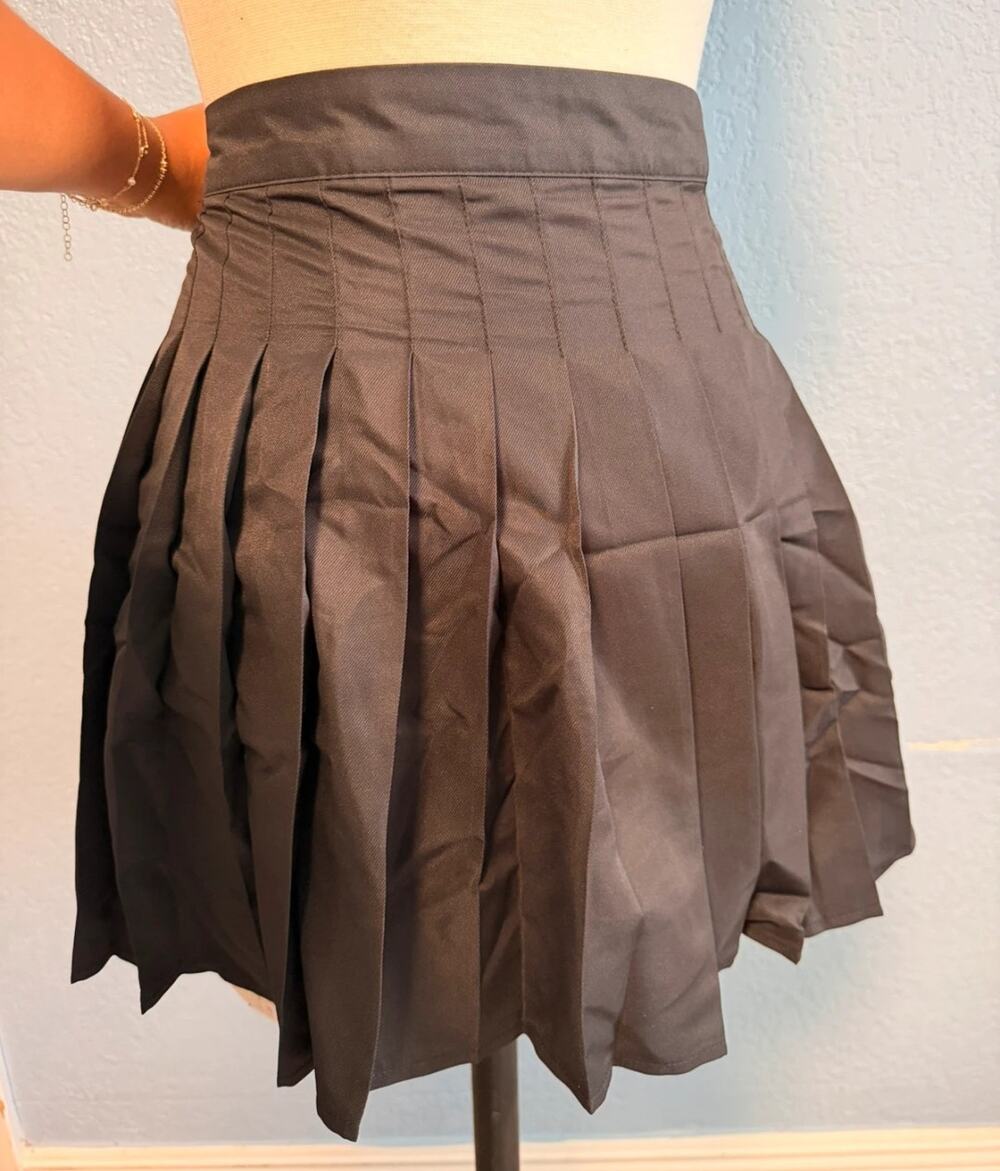 Black Hi Waisted Pleated Mini Skirt Size XL Whimsygoth Schoolgirl Dark Academia